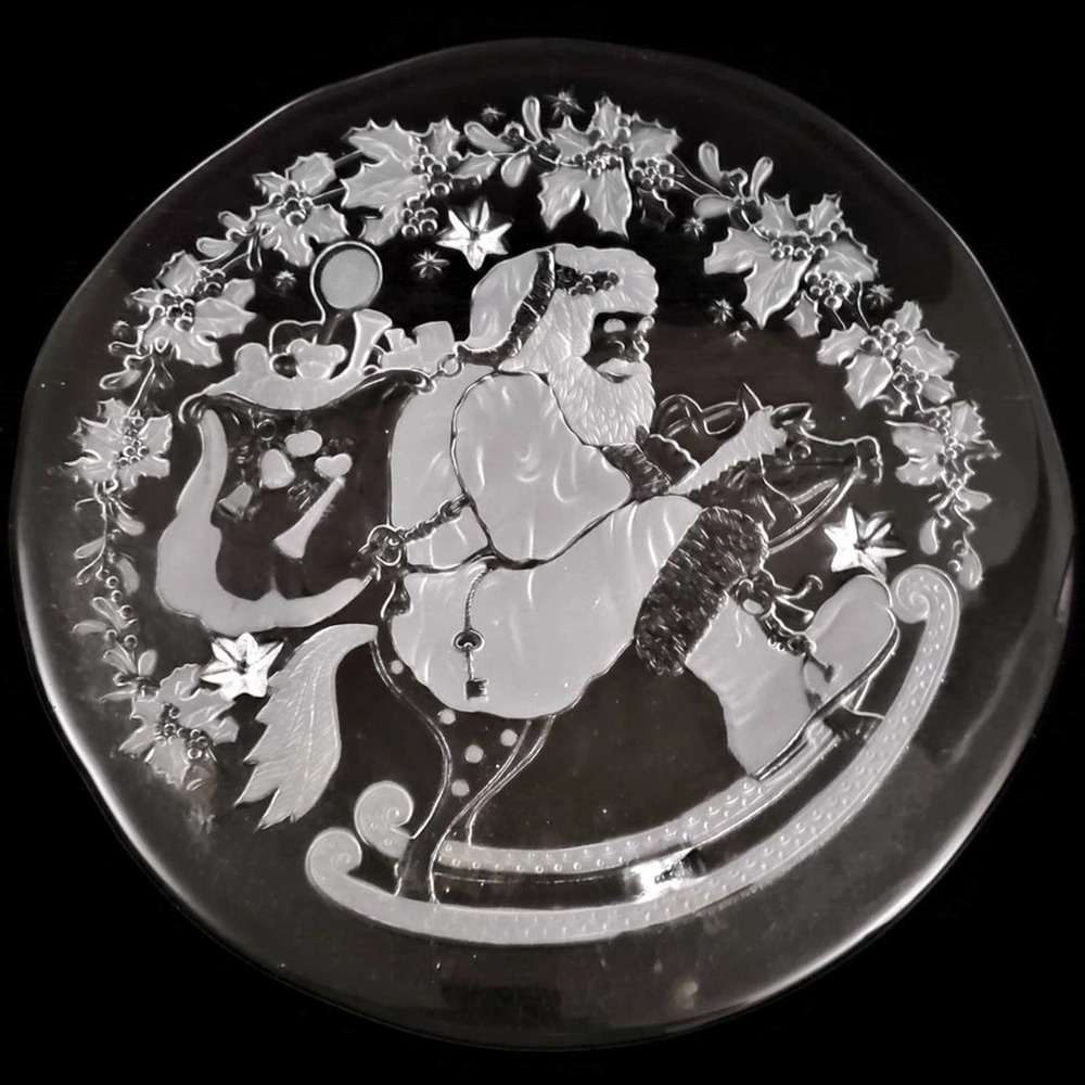 Santa Glass Cake Plate WINTERLAND made in W. Germany